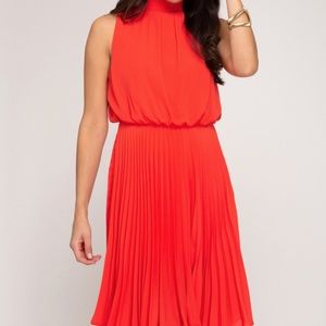 Mock Neck pleated dress